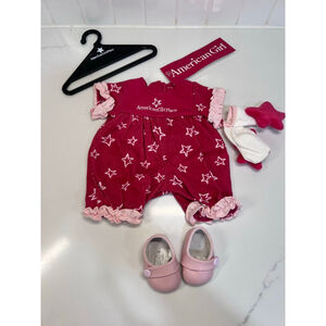 American Girl Bitty Baby One Piece Romper Red Pink Stars NEW